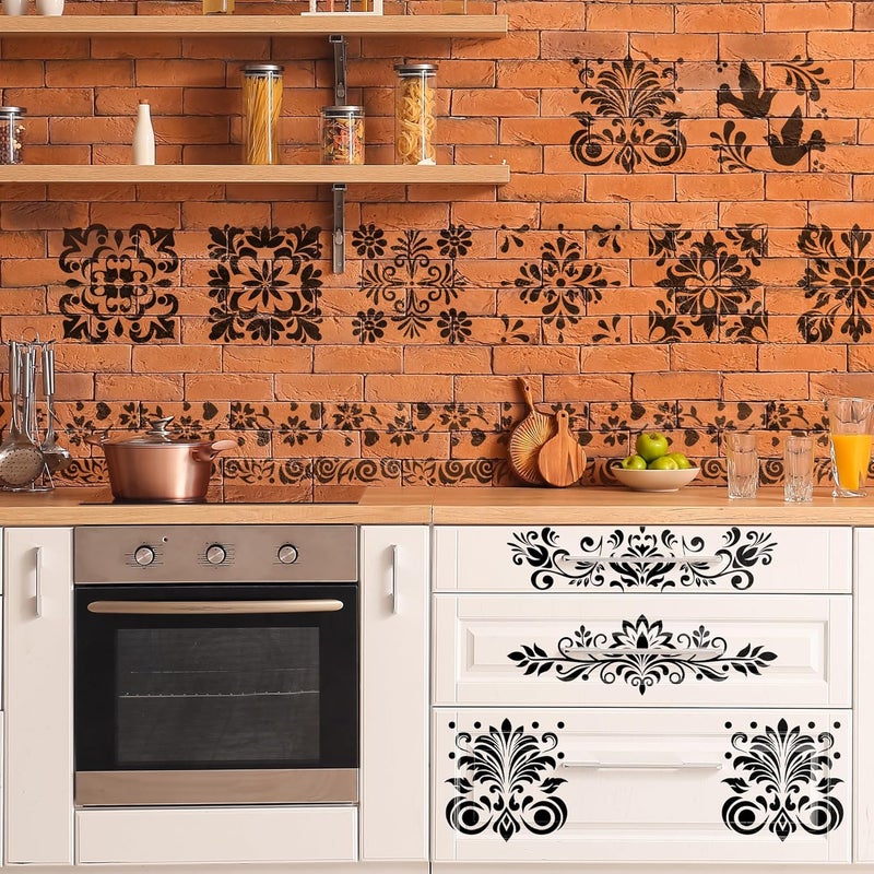 Sitsink Talavera Stencils for Painting - 18 Pcs Stencils for Painting on Wood Wall Border Template, Mexican Tile Painting Templates for Canvas Rock Furniture Door Mat Home Décor - Image 4